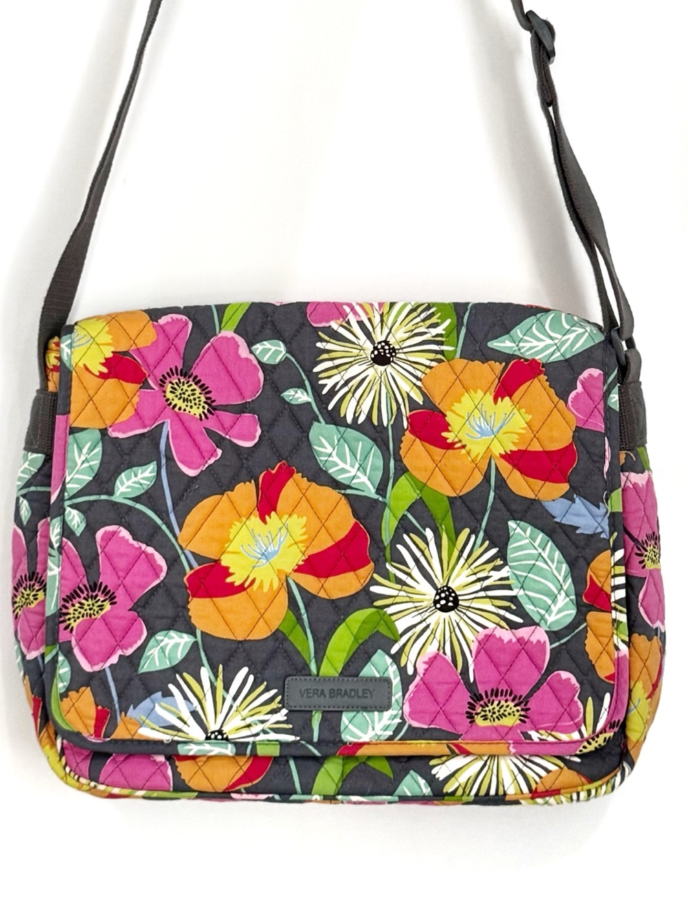 Vera Bradley Bag Jazzy Blooms Quilted Messenger Laptop Conputer Floral Tote